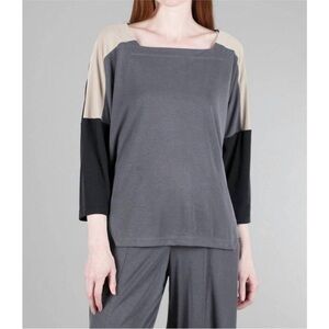 Alembika Colorblock Square Neck Cupro Top Lagenlook Neutral Size XL